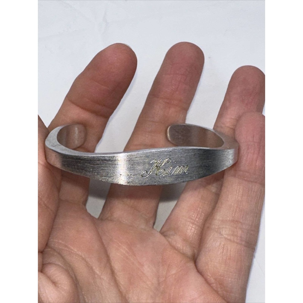 Vintage Speidel Cuff‎ Engraced Kim Brushed Steel Silver Tone